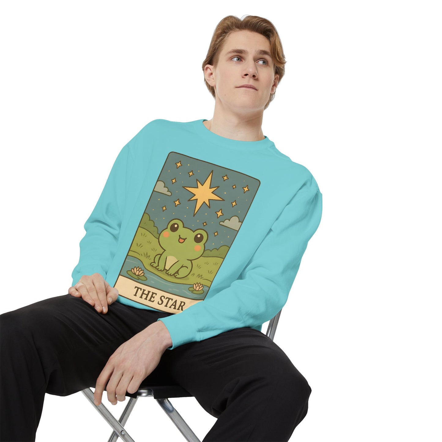 Cozy Tarotoads! "The Star" Unisex Sweatshirt | Frog Design Sweatshirt, Unisex Garment-Dyed Sweatshirt, Cute Gift for Frog Lovers, Relaxed Fit Apparel, Comfy Casual Wear, Perfect for Gifts!