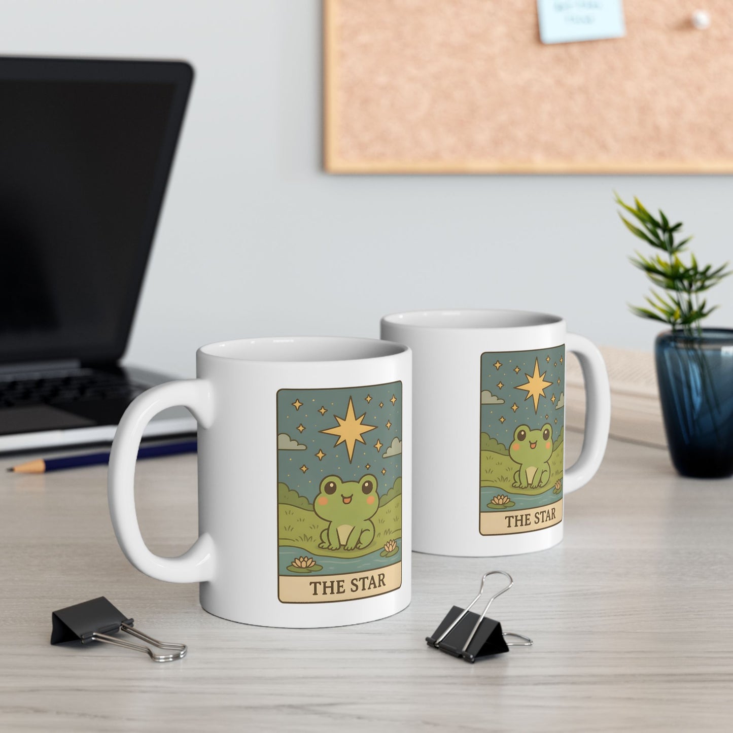 Adorable Tarotoads! "The Star" White Ceramic Mug | Whimsical Nature Ceramic Mug, Coffee Cup Gift, Eco-Friendly Drinkware, Adventure Vibes, Outdoor Lover's Mug