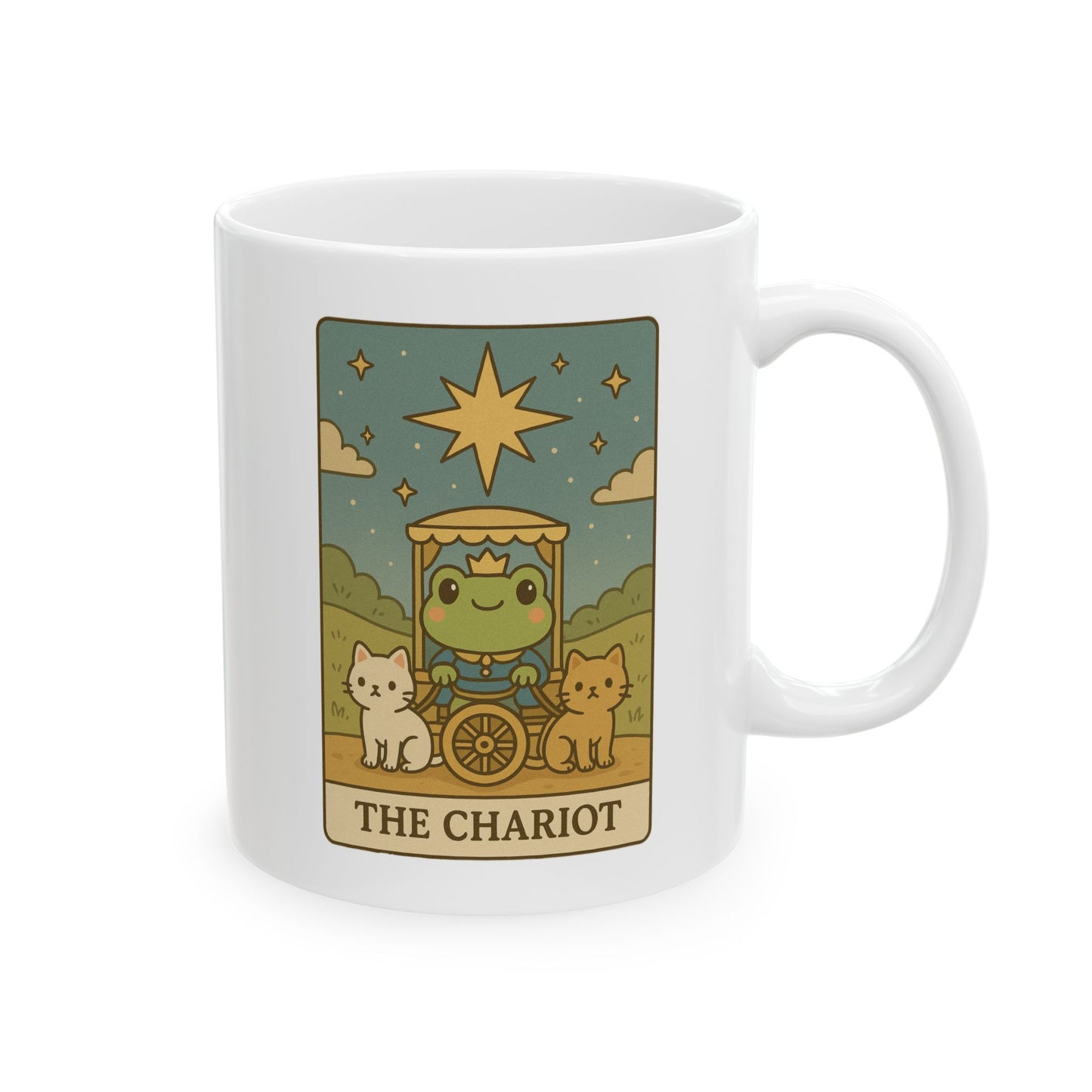 Adorable Tarotoads! "The Chariot" White Ceramic Mug | Perfect for Coffee Lovers, Gift Ideas, Home Office Decor, Birthday, Animal Enthusiasts