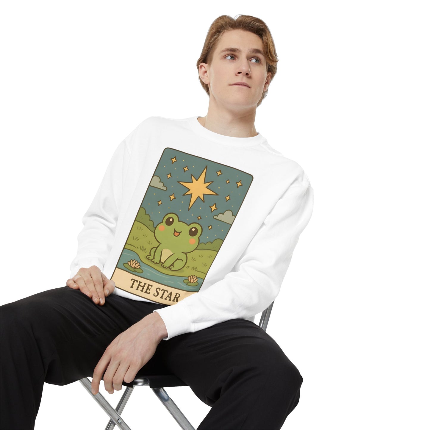 Cozy Tarotoads! "The Star" Unisex Sweatshirt | Frog Design Sweatshirt, Unisex Garment-Dyed Sweatshirt, Cute Gift for Frog Lovers, Relaxed Fit Apparel, Comfy Casual Wear, Perfect for Gifts!