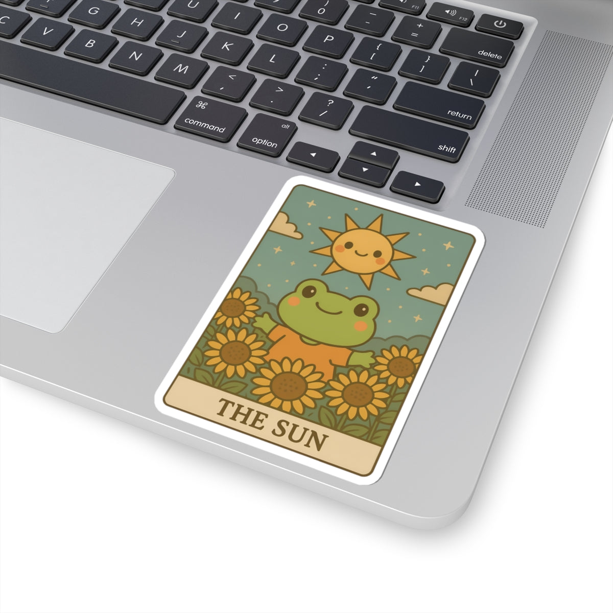 Whimsical Tarotoads! "The Sun" Kiss-Cut Sticker | Cute Sunflower Decal, Nature-Inspired Laptop Stickers, Happy Frog Art, Eco-Friendly Gift