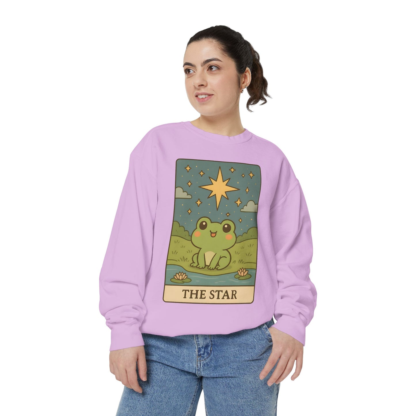 Cozy Tarotoads! "The Star" Unisex Sweatshirt | Frog Design Sweatshirt, Unisex Garment-Dyed Sweatshirt, Cute Gift for Frog Lovers, Relaxed Fit Apparel, Comfy Casual Wear, Perfect for Gifts!