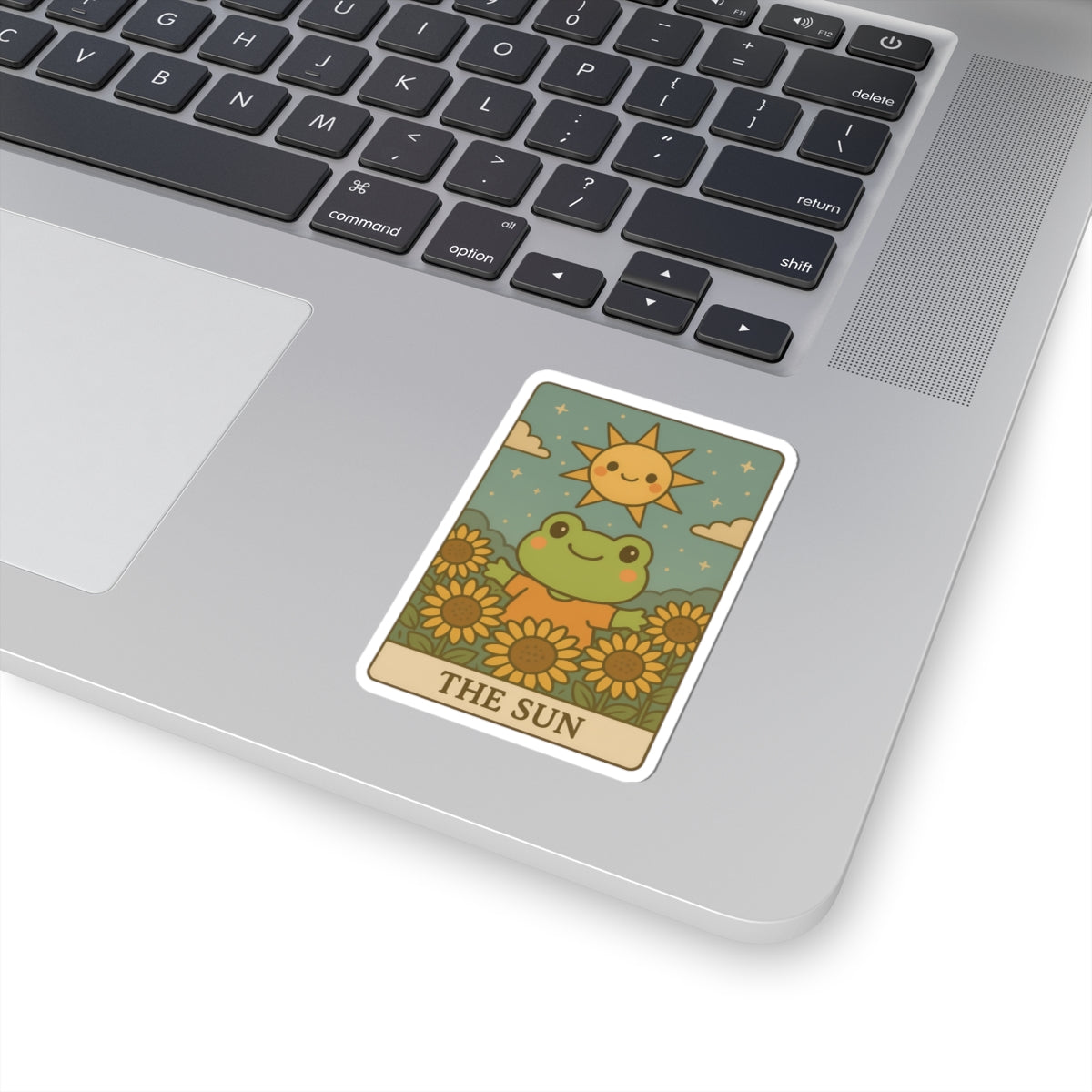 Whimsical Tarotoads! "The Sun" Kiss-Cut Sticker | Cute Sunflower Decal, Nature-Inspired Laptop Stickers, Happy Frog Art, Eco-Friendly Gift