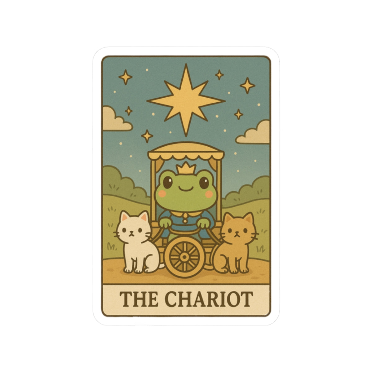 Charming Tarotoads! "The Chariot" Kiss-Cut Stickers for Laptop, Planner, Scrapbooking, Gifts for Tarot Lovers, Cute Frog Design