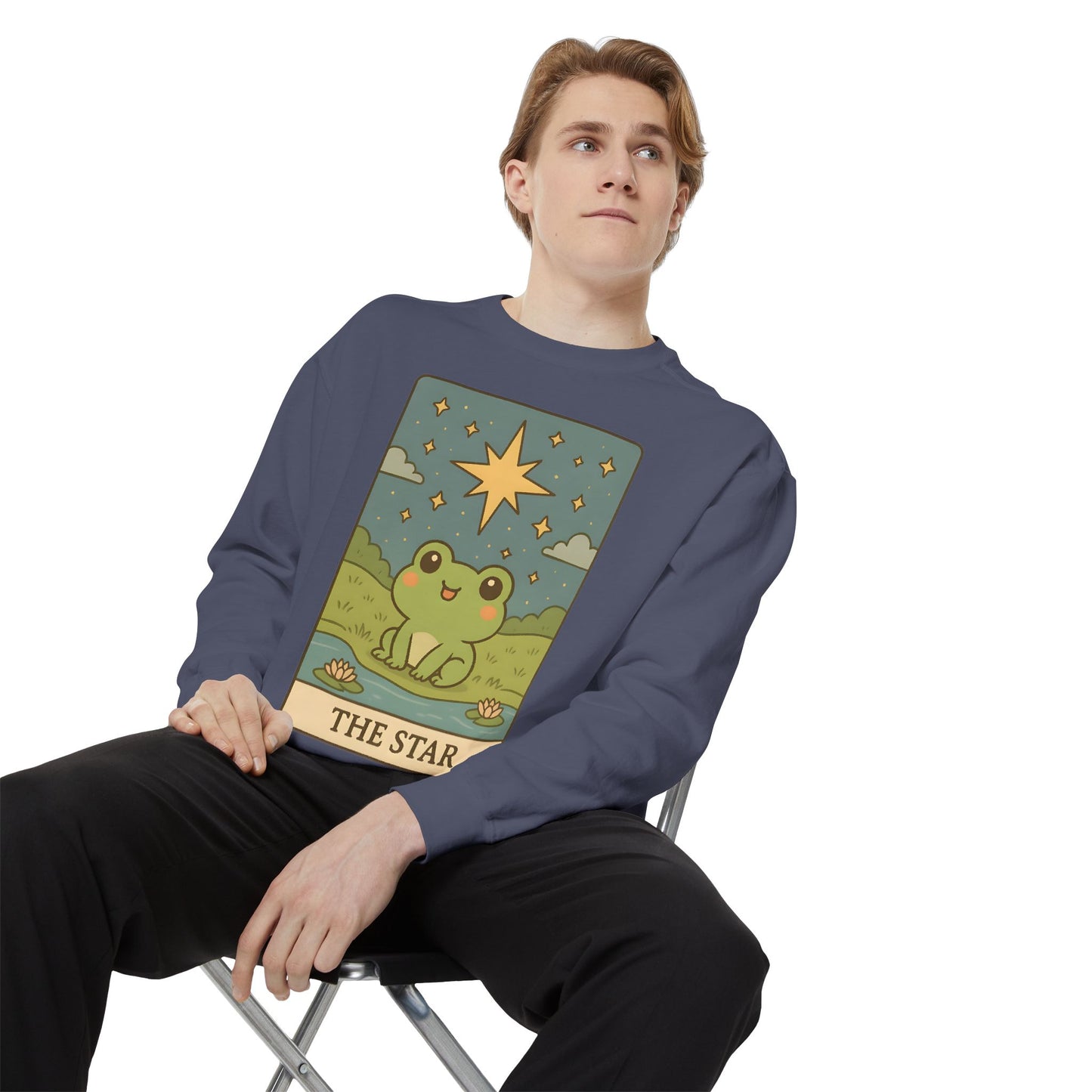 Cozy Tarotoads! "The Star" Unisex Sweatshirt | Frog Design Sweatshirt, Unisex Garment-Dyed Sweatshirt, Cute Gift for Frog Lovers, Relaxed Fit Apparel, Comfy Casual Wear, Perfect for Gifts!