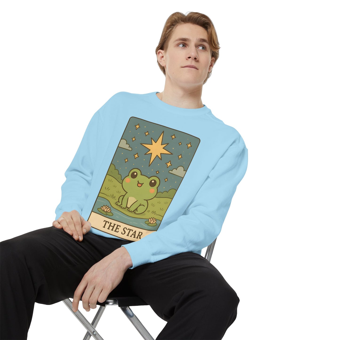 Cozy Tarotoads! "The Star" Unisex Sweatshirt | Frog Design Sweatshirt, Unisex Garment-Dyed Sweatshirt, Cute Gift for Frog Lovers, Relaxed Fit Apparel, Comfy Casual Wear, Perfect for Gifts!