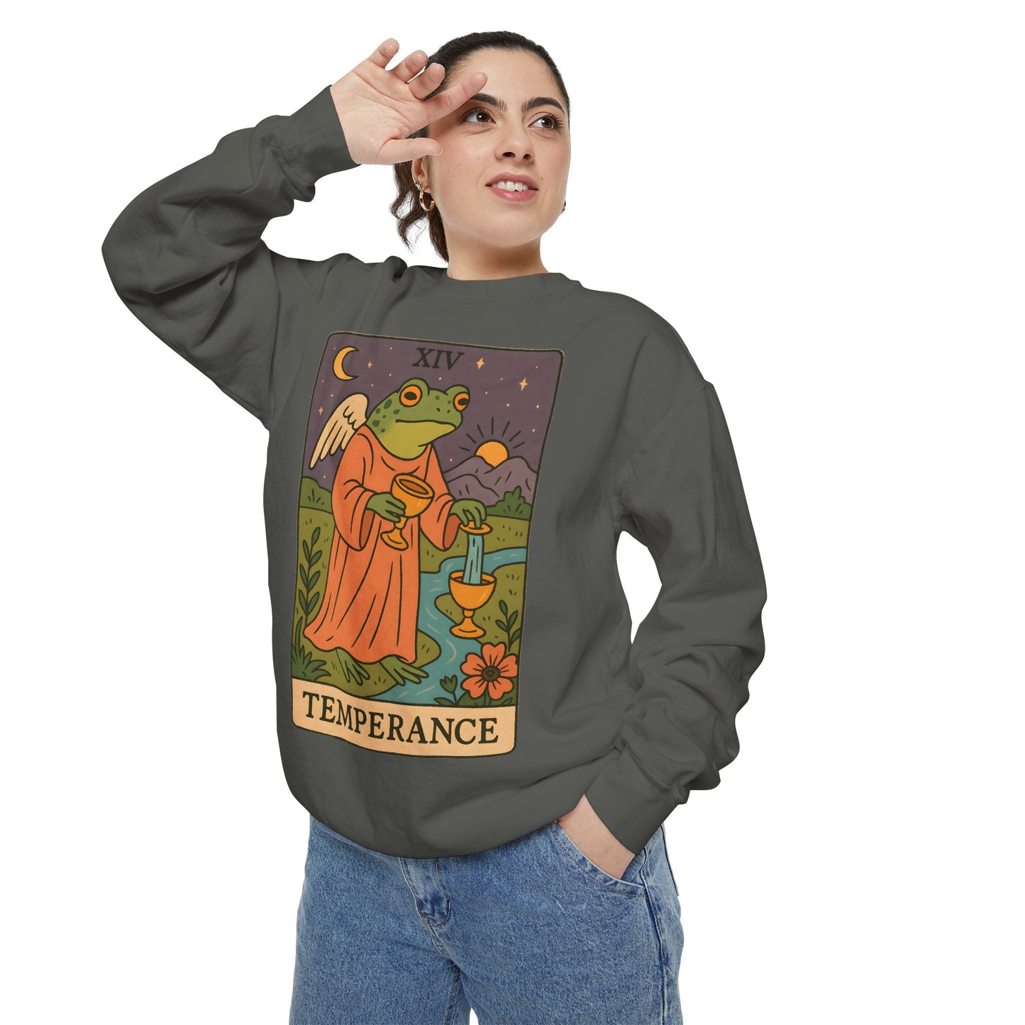 Cozy Tarotoads "Temperance" Unisex Sweatshirt | Adorable Casual Wear, Astrology Apparel, Unique Gift for Tarot Lovers