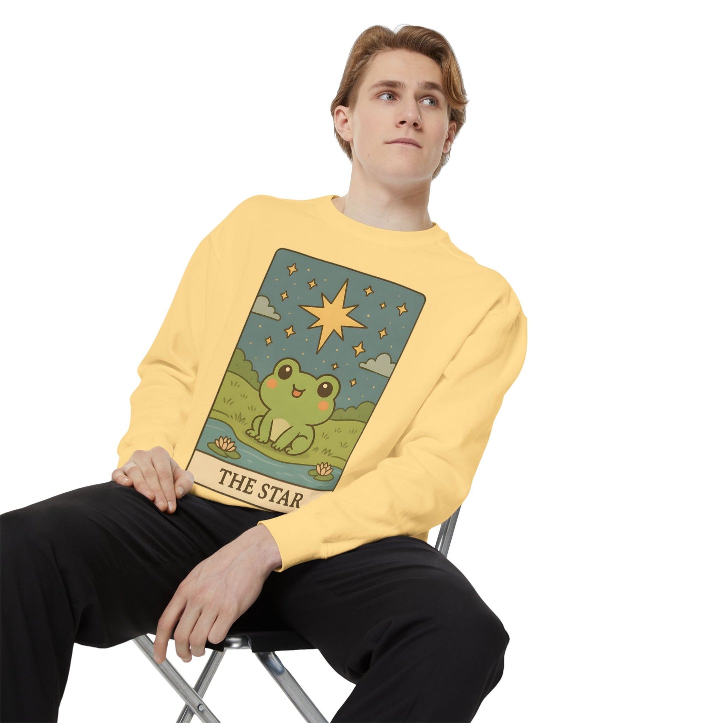 Cozy Tarotoads! "The Star" Unisex Sweatshirt | Frog Design Sweatshirt, Unisex Garment-Dyed Sweatshirt, Cute Gift for Frog Lovers, Relaxed Fit Apparel, Comfy Casual Wear, Perfect for Gifts!