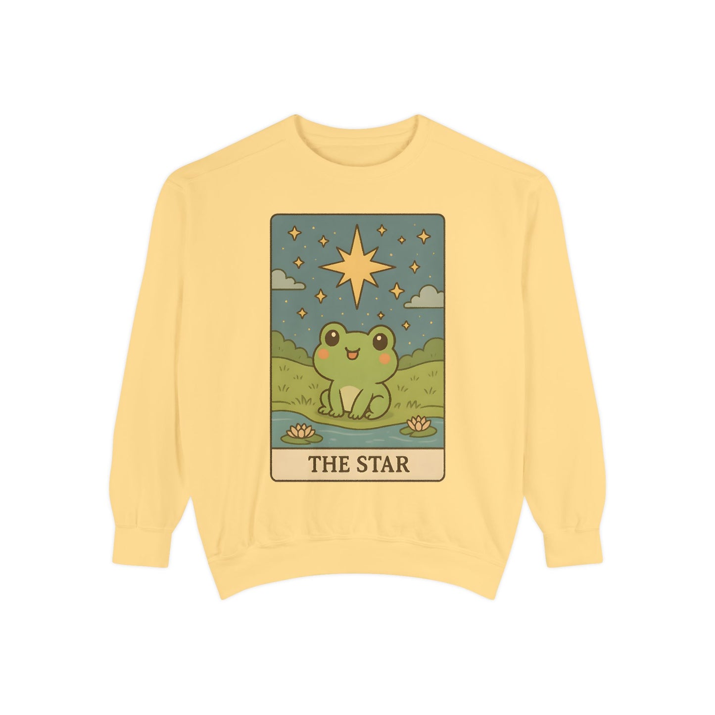 Cozy Tarotoads! "The Star" Unisex Sweatshirt | Frog Design Sweatshirt, Unisex Garment-Dyed Sweatshirt, Cute Gift for Frog Lovers, Relaxed Fit Apparel, Comfy Casual Wear, Perfect for Gifts!