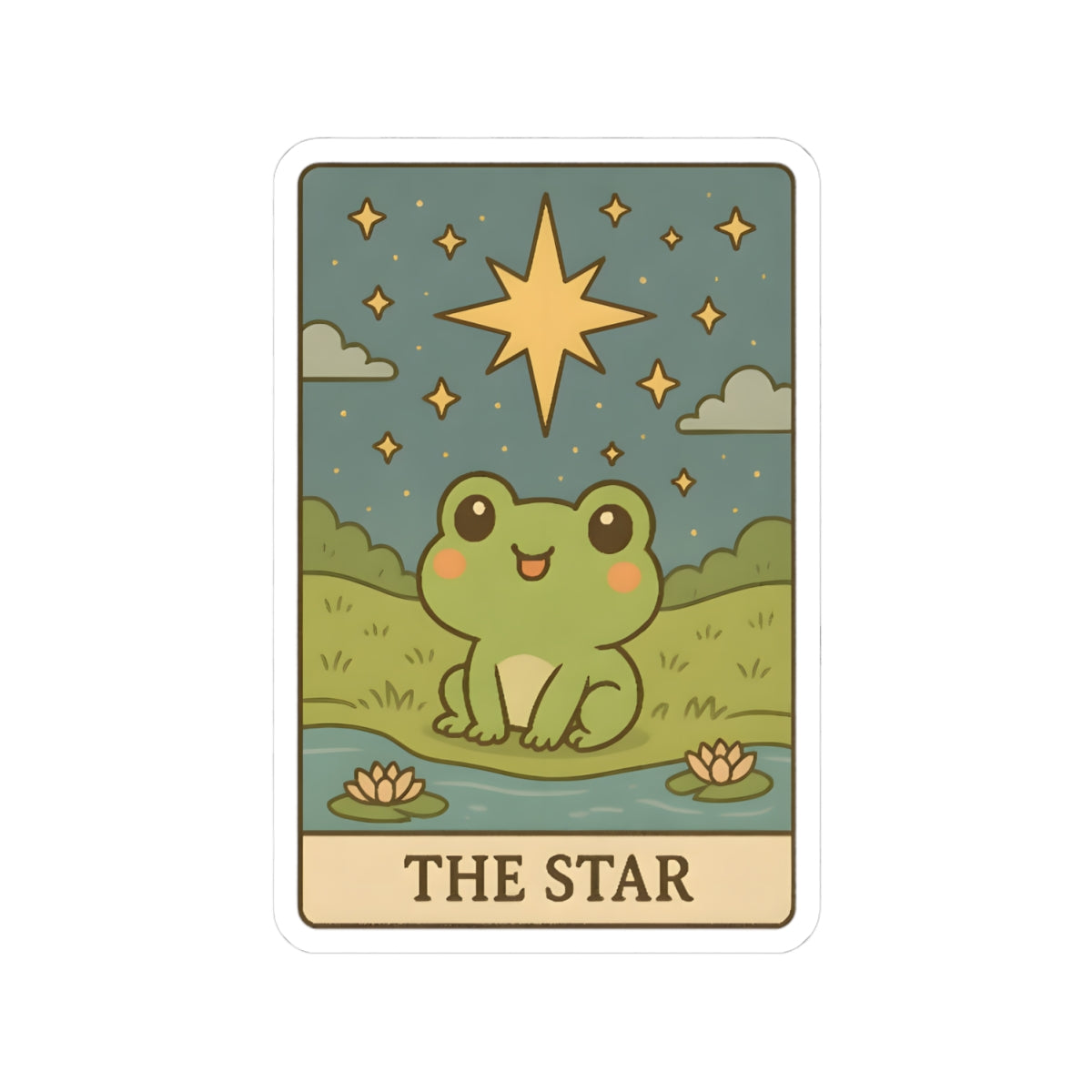 Adorable Tarotoads! "The Star" Kiss-Cut Sticker | Whimsical Nature Decor, Cute Frog Accessories, Eco-Friendly Gift, Laptop Stickers, Astrological Themed