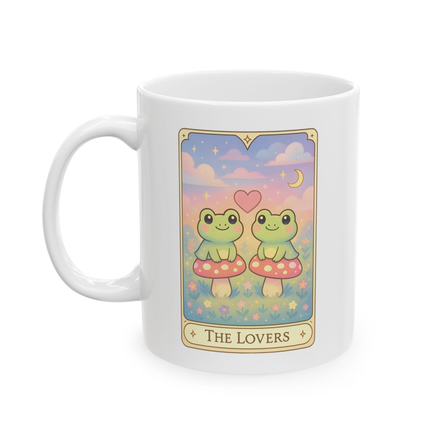 Adorable Tarotoads! "The Lovers" White Ceramic Mug | Cute Fantasy Design, Gift for Tea Lovers, Home Decor, Coffee Cup, Birthday Present, Cozy Vibes