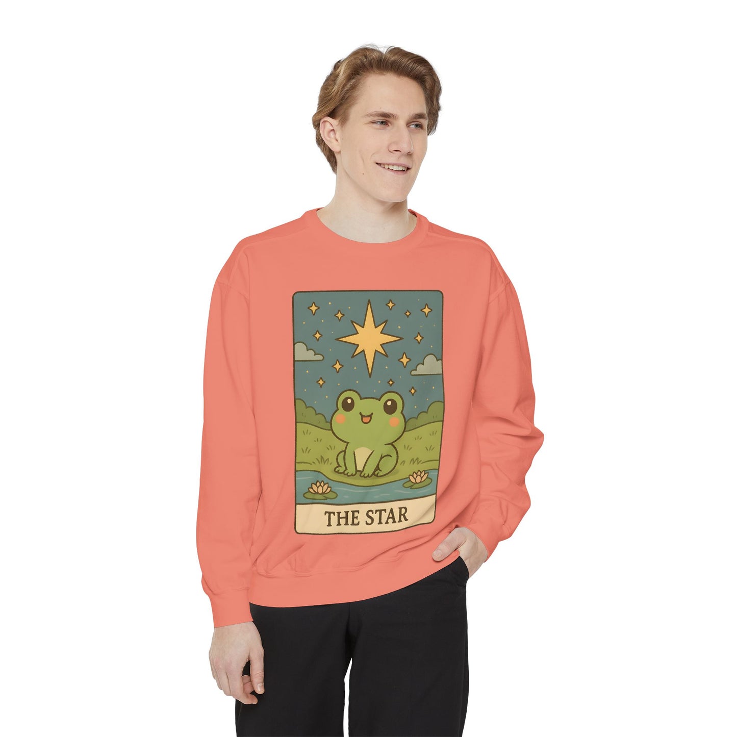 Cozy Tarotoads! "The Star" Unisex Sweatshirt | Frog Design Sweatshirt, Unisex Garment-Dyed Sweatshirt, Cute Gift for Frog Lovers, Relaxed Fit Apparel, Comfy Casual Wear, Perfect for Gifts!