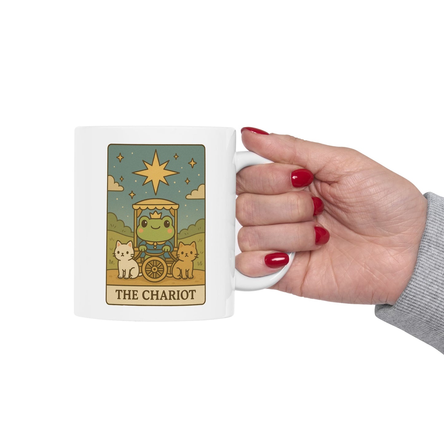 Adorable Tarotoads! "The Chariot" White Ceramic Mug | Perfect for Coffee Lovers, Gift Ideas, Home Office Decor, Birthday, Animal Enthusiasts
