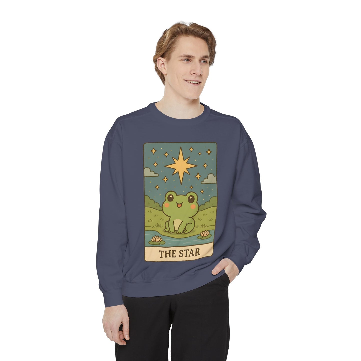 Cozy Tarotoads! "The Star" Unisex Sweatshirt | Frog Design Sweatshirt, Unisex Garment-Dyed Sweatshirt, Cute Gift for Frog Lovers, Relaxed Fit Apparel, Comfy Casual Wear, Perfect for Gifts!