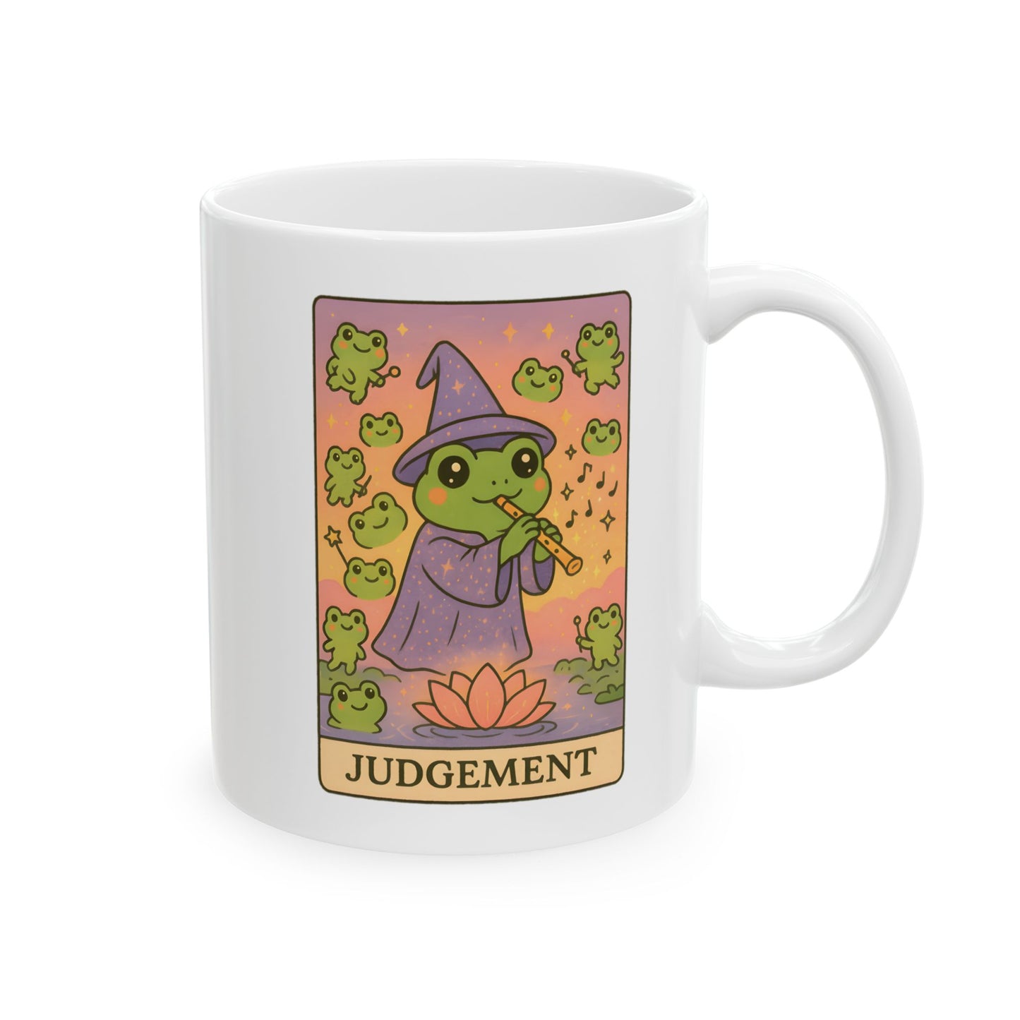 Adorable Tarotoads! "Judgement" White Ceramic Mug - Share Magical Moments, Nature Lover Gift, Customizable Mug, Inspirational Quote, Unique Kitchenware