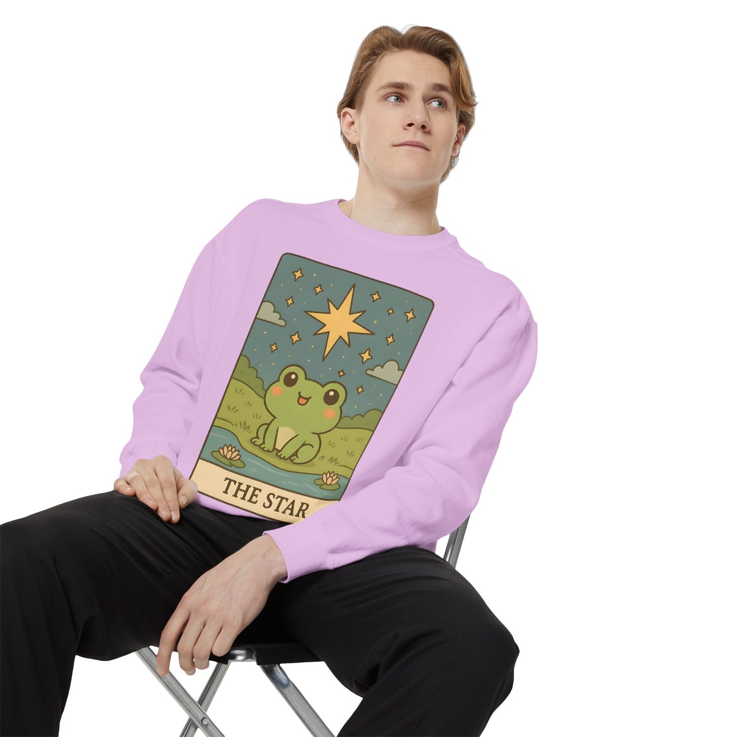 Cozy Tarotoads! "The Star" Unisex Sweatshirt | Frog Design Sweatshirt, Unisex Garment-Dyed Sweatshirt, Cute Gift for Frog Lovers, Relaxed Fit Apparel, Comfy Casual Wear, Perfect for Gifts!