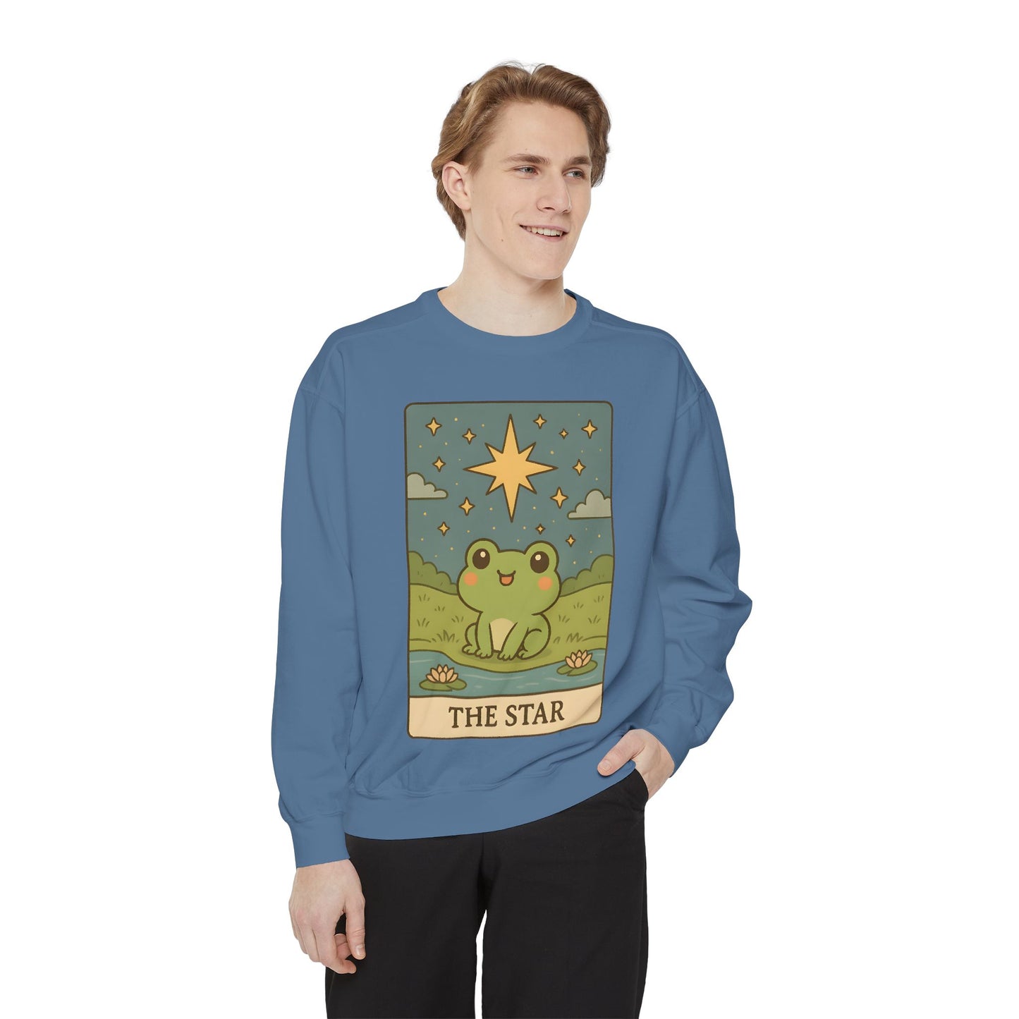 Cozy Tarotoads! "The Star" Unisex Sweatshirt | Frog Design Sweatshirt, Unisex Garment-Dyed Sweatshirt, Cute Gift for Frog Lovers, Relaxed Fit Apparel, Comfy Casual Wear, Perfect for Gifts!