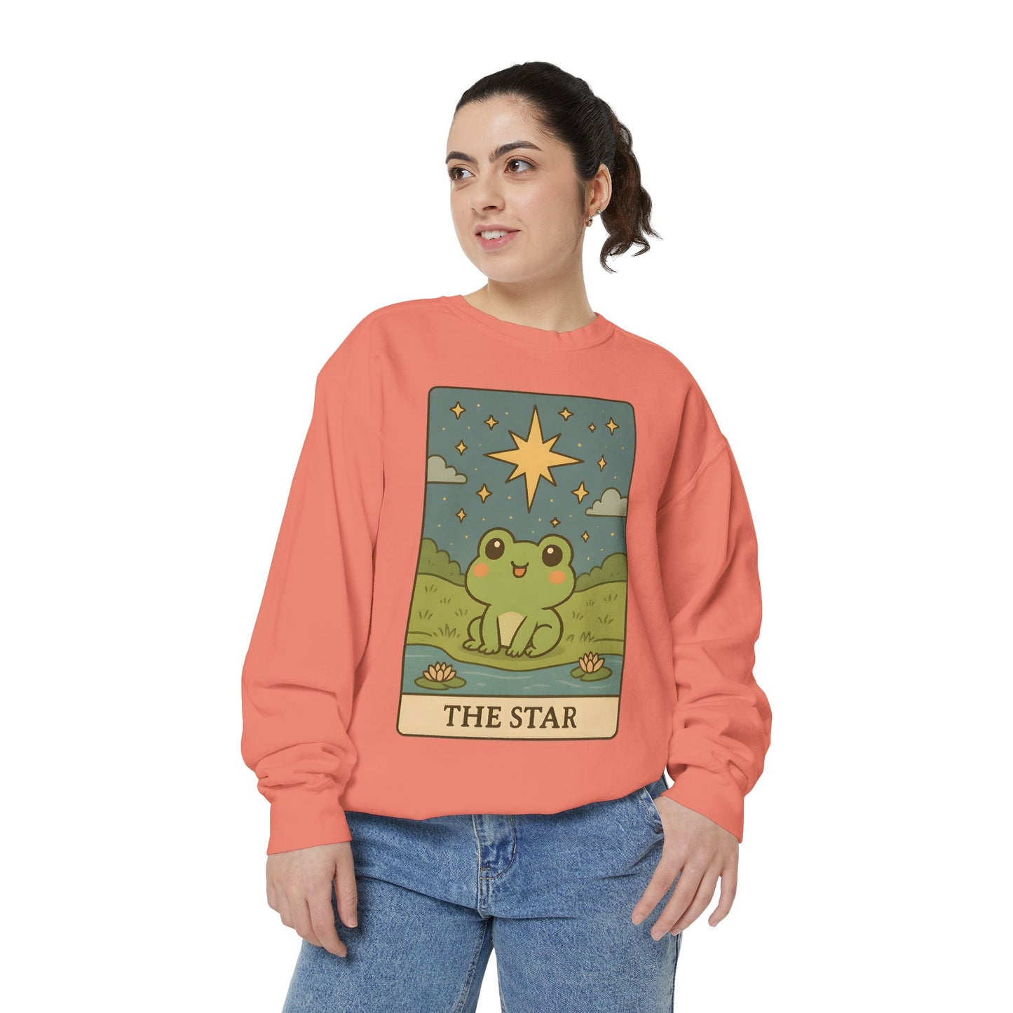 Cozy Tarotoads! "The Star" Unisex Sweatshirt | Frog Design Sweatshirt, Unisex Garment-Dyed Sweatshirt, Cute Gift for Frog Lovers, Relaxed Fit Apparel, Comfy Casual Wear, Perfect for Gifts!