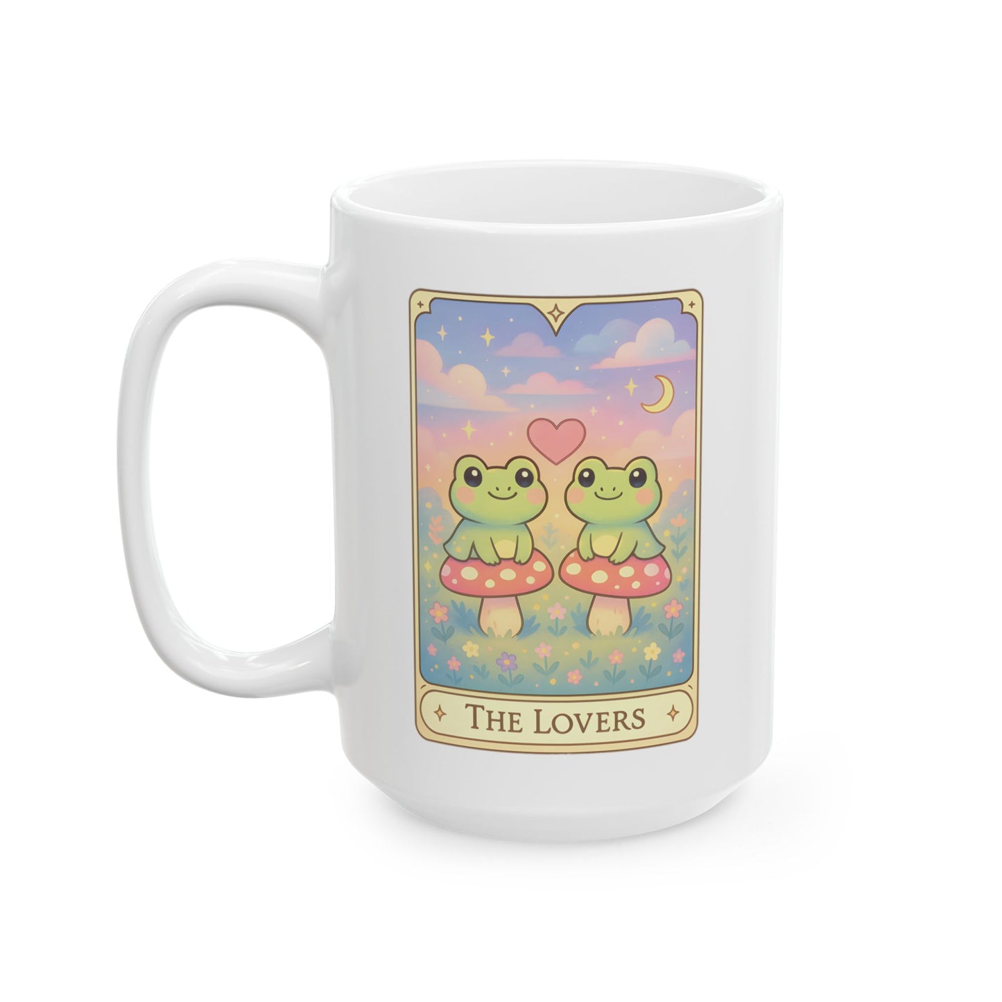 Adorable Tarotoads! "The Lovers" White Ceramic Mug | Cute Fantasy Design, Gift for Tea Lovers, Home Decor, Coffee Cup, Birthday Present, Cozy Vibes
