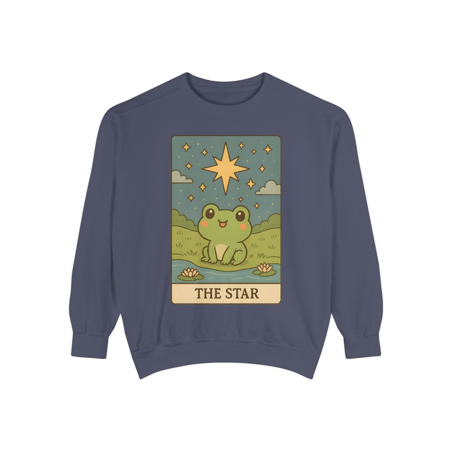 Cozy Tarotoads! "The Star" Unisex Sweatshirt | Frog Design Sweatshirt, Unisex Garment-Dyed Sweatshirt, Cute Gift for Frog Lovers, Relaxed Fit Apparel, Comfy Casual Wear, Perfect for Gifts!