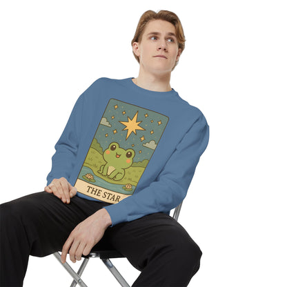 Cozy Tarotoads! "The Star" Unisex Sweatshirt | Frog Design Sweatshirt, Unisex Garment-Dyed Sweatshirt, Cute Gift for Frog Lovers, Relaxed Fit Apparel, Comfy Casual Wear, Perfect for Gifts!