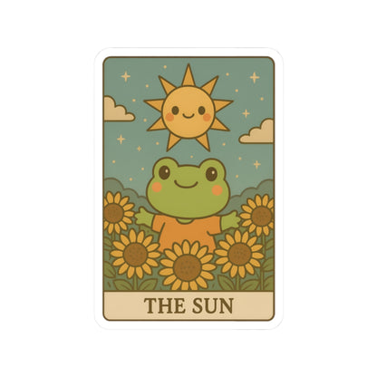 Whimsical Tarotoads! "The Sun" Kiss-Cut Sticker | Cute Sunflower Decal, Nature-Inspired Laptop Stickers, Happy Frog Art, Eco-Friendly Gift