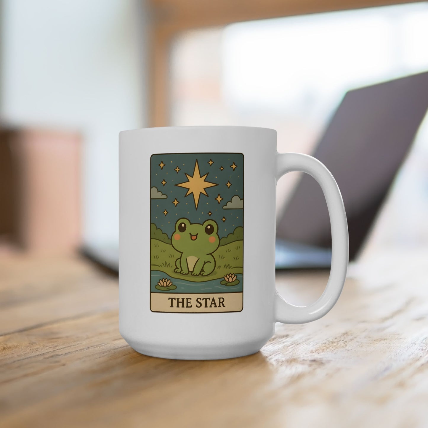 Adorable Tarotoads! "The Star" White Ceramic Mug | Whimsical Nature Ceramic Mug, Coffee Cup Gift, Eco-Friendly Drinkware, Adventure Vibes, Outdoor Lover's Mug