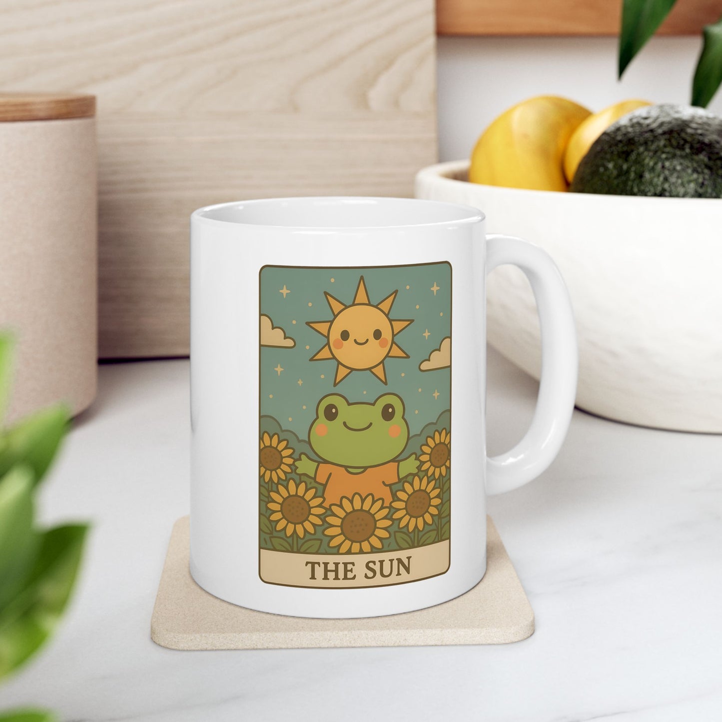 Adorable Tarotoads! "The Sun" White Ceramic Mug - Perfect Gift for Plant Lovers, Inspirational Coffee Cup, Eco-Friendly Tea Mug, Home Decor, Birthday Presents