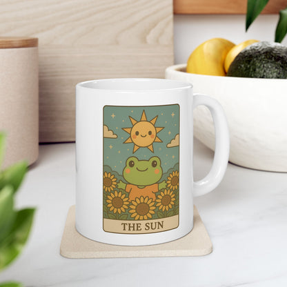 Adorable Tarotoads! "The Sun" White Ceramic Mug - Perfect Gift for Plant Lovers, Inspirational Coffee Cup, Eco-Friendly Tea Mug, Home Decor, Birthday Presents