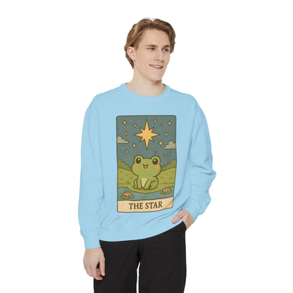 Cozy Tarotoads! "The Star" Unisex Sweatshirt | Frog Design Sweatshirt, Unisex Garment-Dyed Sweatshirt, Cute Gift for Frog Lovers, Relaxed Fit Apparel, Comfy Casual Wear, Perfect for Gifts!
