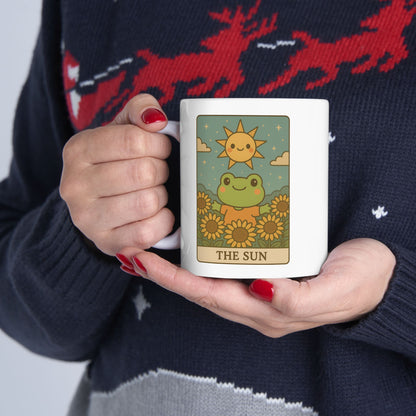 Adorable Tarotoads! "The Sun" White Ceramic Mug - Perfect Gift for Plant Lovers, Inspirational Coffee Cup, Eco-Friendly Tea Mug, Home Decor, Birthday Presents