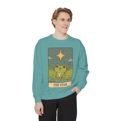 Cozy Tarotoads! "The Star" Unisex Sweatshirt | Frog Design Sweatshirt, Unisex Garment-Dyed Sweatshirt, Cute Gift for Frog Lovers, Relaxed Fit Apparel, Comfy Casual Wear, Perfect for Gifts!