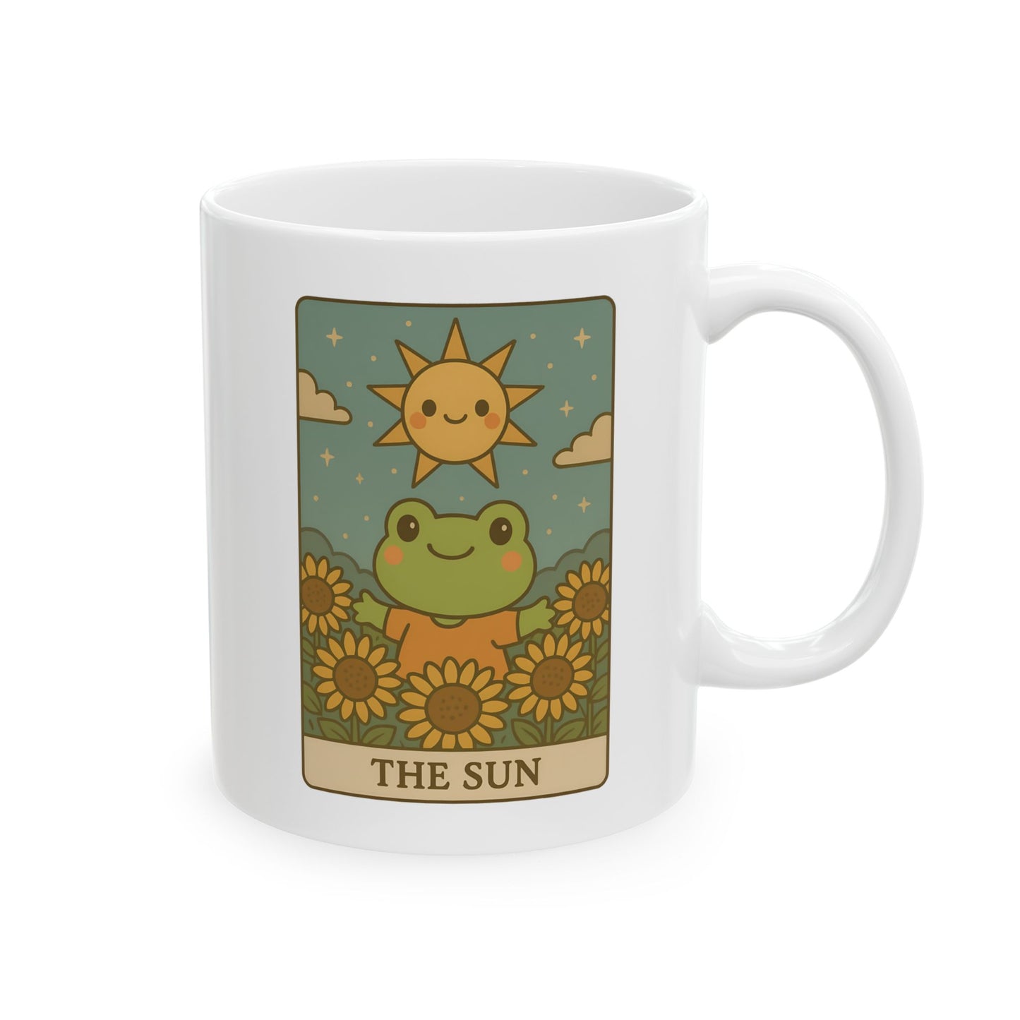 Adorable Tarotoads! "The Sun" White Ceramic Mug - Perfect Gift for Plant Lovers, Inspirational Coffee Cup, Eco-Friendly Tea Mug, Home Decor, Birthday Presents