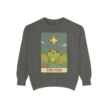 Cozy Tarotoads! "The Star" Unisex Sweatshirt | Frog Design Sweatshirt, Unisex Garment-Dyed Sweatshirt, Cute Gift for Frog Lovers, Relaxed Fit Apparel, Comfy Casual Wear, Perfect for Gifts!