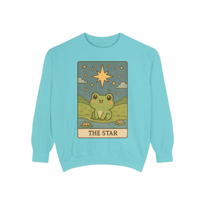 Cozy Tarotoads! "The Star" Unisex Sweatshirt | Frog Design Sweatshirt, Unisex Garment-Dyed Sweatshirt, Cute Gift for Frog Lovers, Relaxed Fit Apparel, Comfy Casual Wear, Perfect for Gifts!