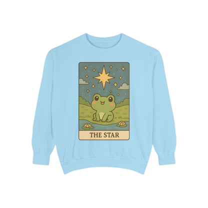 Cozy Tarotoads! "The Star" Unisex Sweatshirt | Frog Design Sweatshirt, Unisex Garment-Dyed Sweatshirt, Cute Gift for Frog Lovers, Relaxed Fit Apparel, Comfy Casual Wear, Perfect for Gifts!