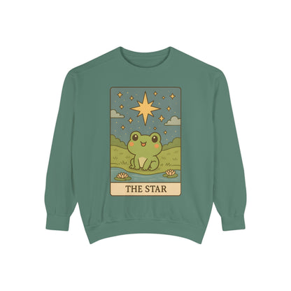Cozy Tarotoads! "The Star" Unisex Sweatshirt | Frog Design Sweatshirt, Unisex Garment-Dyed Sweatshirt, Cute Gift for Frog Lovers, Relaxed Fit Apparel, Comfy Casual Wear, Perfect for Gifts!