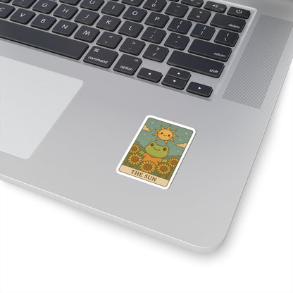Whimsical Tarotoads! "The Sun" Kiss-Cut Sticker | Cute Sunflower Decal, Nature-Inspired Laptop Stickers, Happy Frog Art, Eco-Friendly Gift