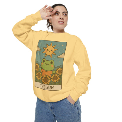 Cozy Tarotoads! "The Sun" Unisex Sweatshirt | Happy Frog Sun Sweatshirt, Unisex Pullover, Cozy Gift, Nature Lovers Apparel, Warm Fashion, Thoughtful Present