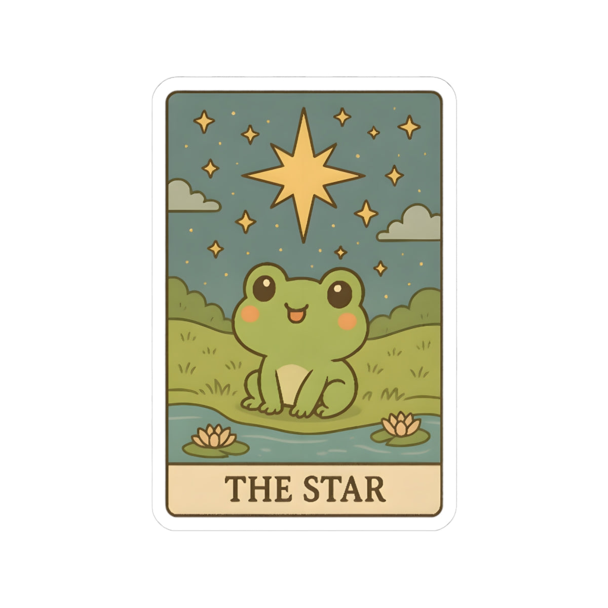 Adorable Tarotoads! "The Star" Kiss-Cut Sticker | Whimsical Nature Decor, Cute Frog Accessories, Eco-Friendly Gift, Laptop Stickers, Astrological Themed
