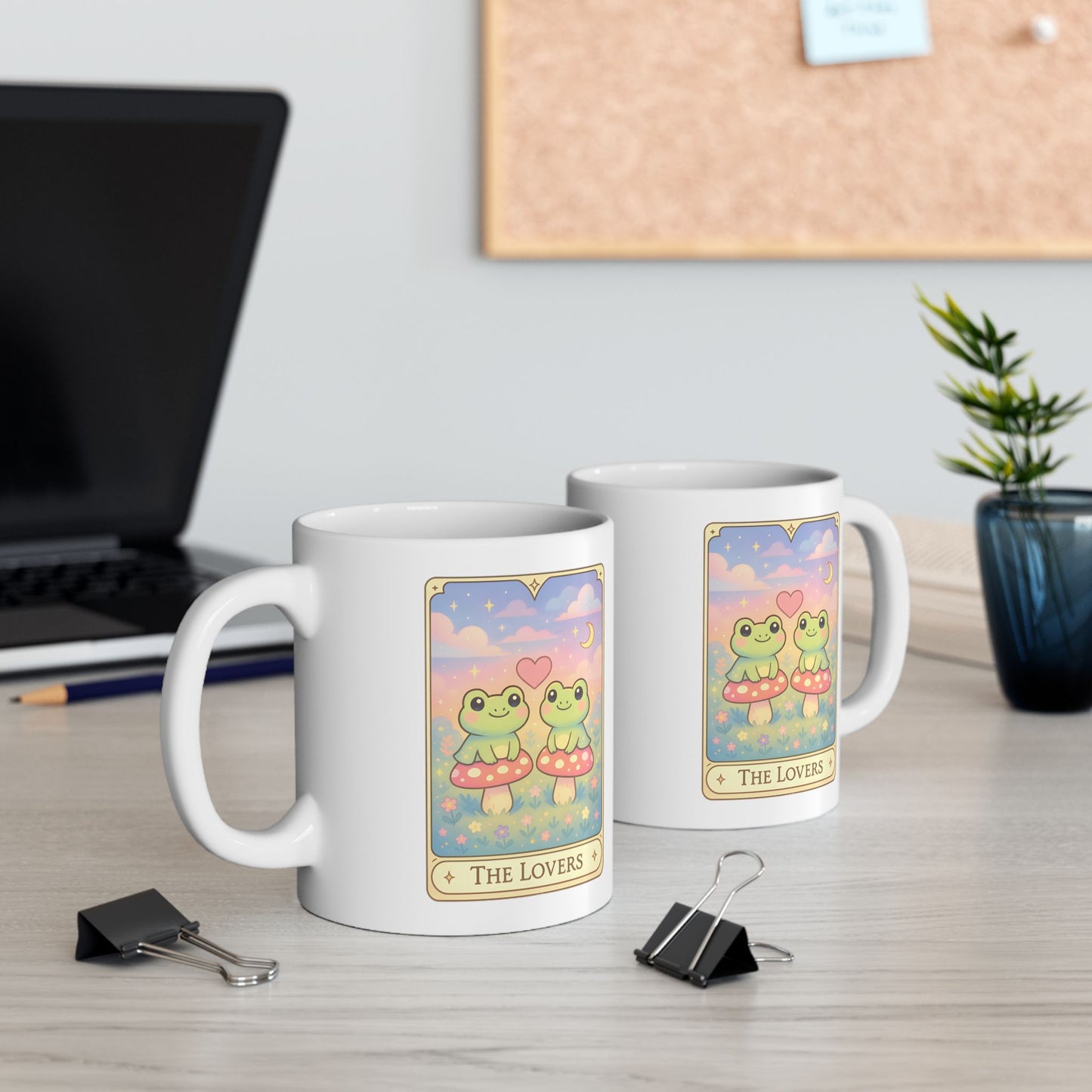 Adorable Tarotoads! "The Lovers" White Ceramic Mug |  Cute Fantasy Design, Gift for Tea Lovers, Home Decor, Coffee Cup, Birthday Present, Cozy Vibes