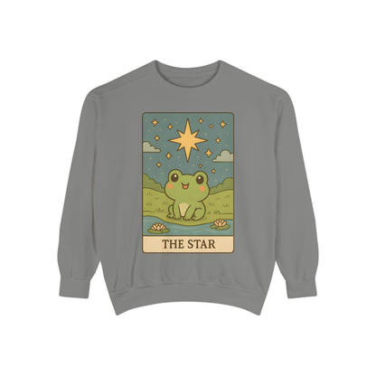 Cozy Tarotoads! "The Star" Unisex Sweatshirt | Frog Design Sweatshirt, Unisex Garment-Dyed Sweatshirt, Cute Gift for Frog Lovers, Relaxed Fit Apparel, Comfy Casual Wear, Perfect for Gifts!