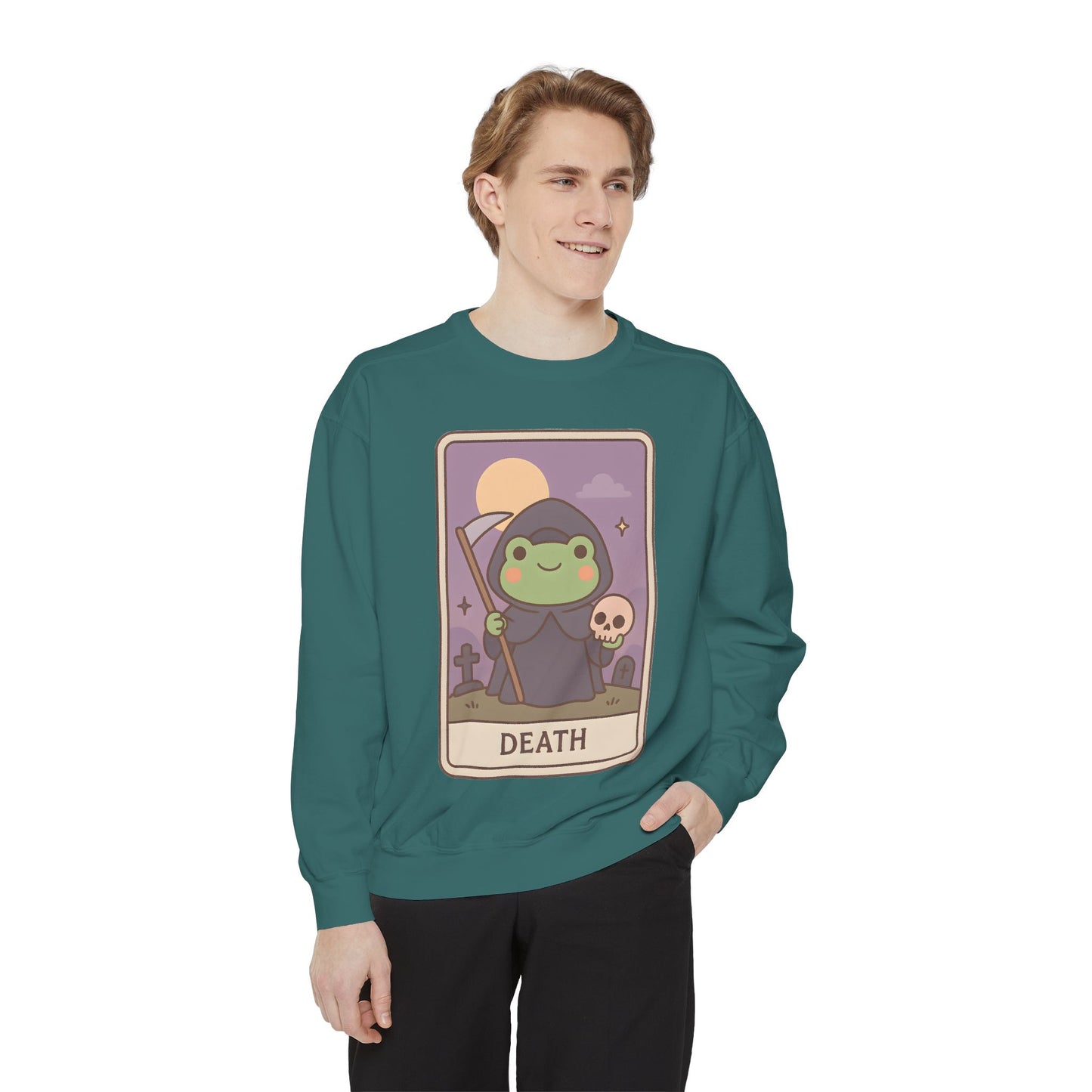 Cozy Tarotoads "Death" Unisex Sweatshirt | Astrology Apparel, Perfect for Halloween, Gift for Friends Family, Great For Frog and Tarot Lovers, Great For Cold Weather