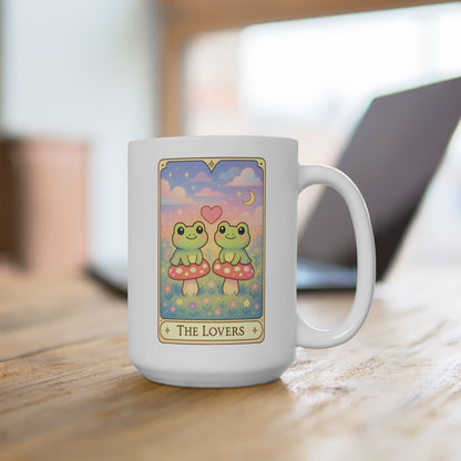 Adorable Tarotoads! "The Lovers" White Ceramic Mug |  Cute Fantasy Design, Gift for Tea Lovers, Home Decor, Coffee Cup, Birthday Present, Cozy Vibes