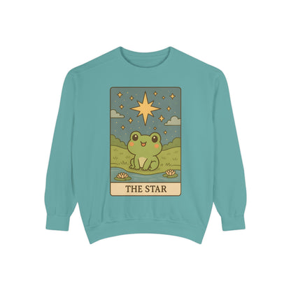 Cozy Tarotoads! "The Star" Unisex Sweatshirt | Frog Design Sweatshirt, Unisex Garment-Dyed Sweatshirt, Cute Gift for Frog Lovers, Relaxed Fit Apparel, Comfy Casual Wear, Perfect for Gifts!