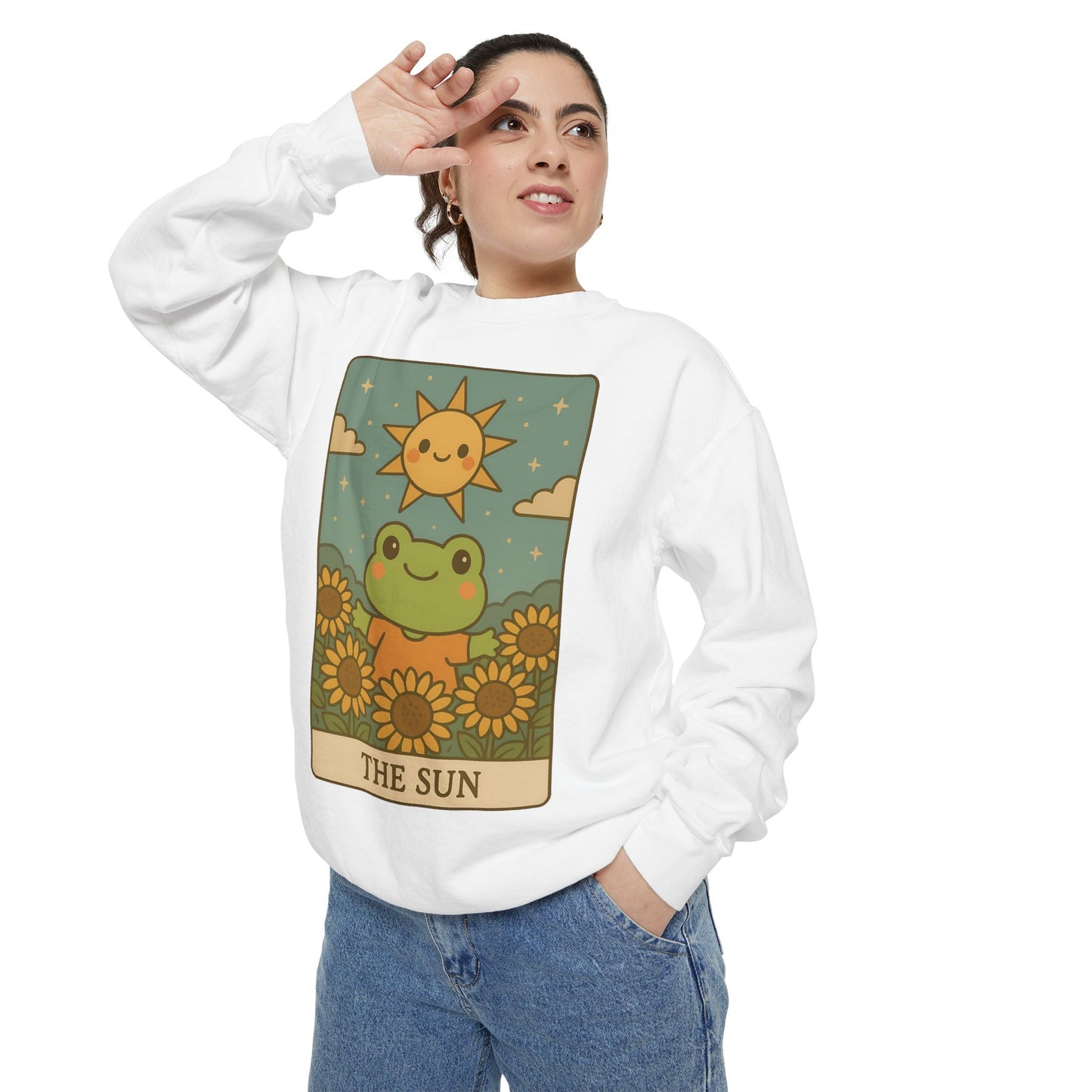 Cozy Tarotoads! "The Sun" Unisex Sweatshirt | Happy Frog Sun Sweatshirt, Unisex Pullover, Cozy Gift, Nature Lovers Apparel, Warm Fashion, Thoughtful Present
