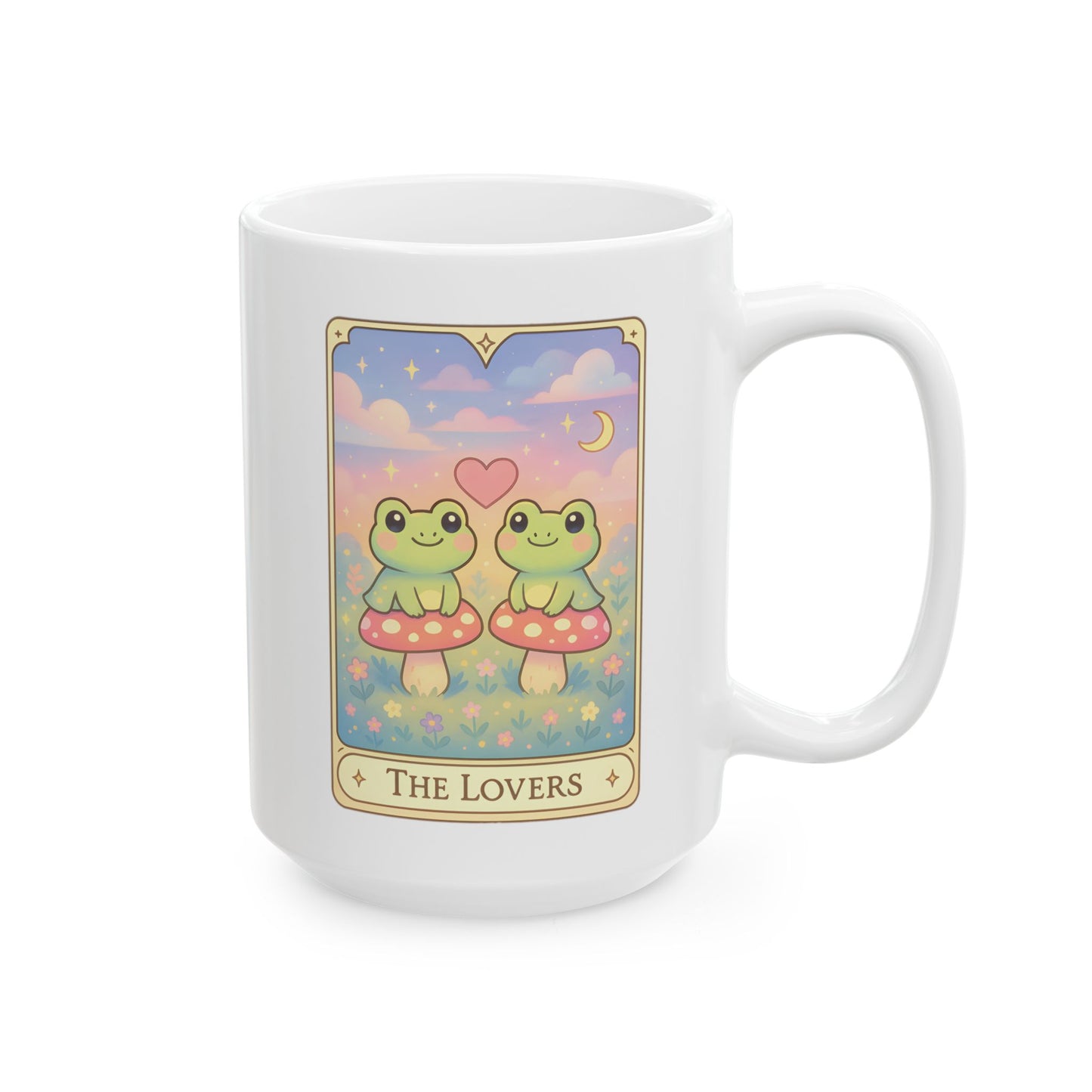 Adorable Tarotoads! "The Lovers" White Ceramic Mug |  Cute Fantasy Design, Gift for Tea Lovers, Home Decor, Coffee Cup, Birthday Present, Cozy Vibes