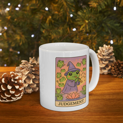 Adorable Tarotoads! "Judgement" White Ceramic Mug - Share Magical Moments, Nature Lover Gift, Customizable Mug, Inspirational Quote, Unique Kitchenware