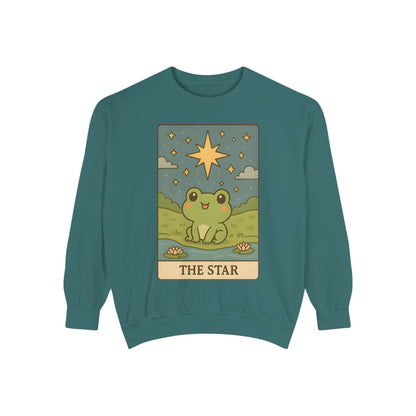 Cozy Tarotoads! "The Star" Unisex Sweatshirt | Frog Design Sweatshirt, Unisex Garment-Dyed Sweatshirt, Cute Gift for Frog Lovers, Relaxed Fit Apparel, Comfy Casual Wear, Perfect for Gifts!