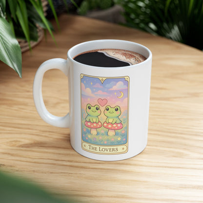 Adorable Tarotoads! "The Lovers" White Ceramic Mug |  Cute Fantasy Design, Gift for Tea Lovers, Home Decor, Coffee Cup, Birthday Present, Cozy Vibes
